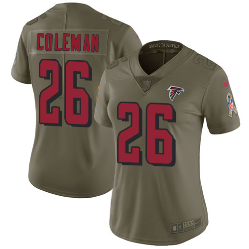 Nike Falcons #26 Tevin Coleman Olive Women's Stitched NFL Limited Salute to Service Jersey